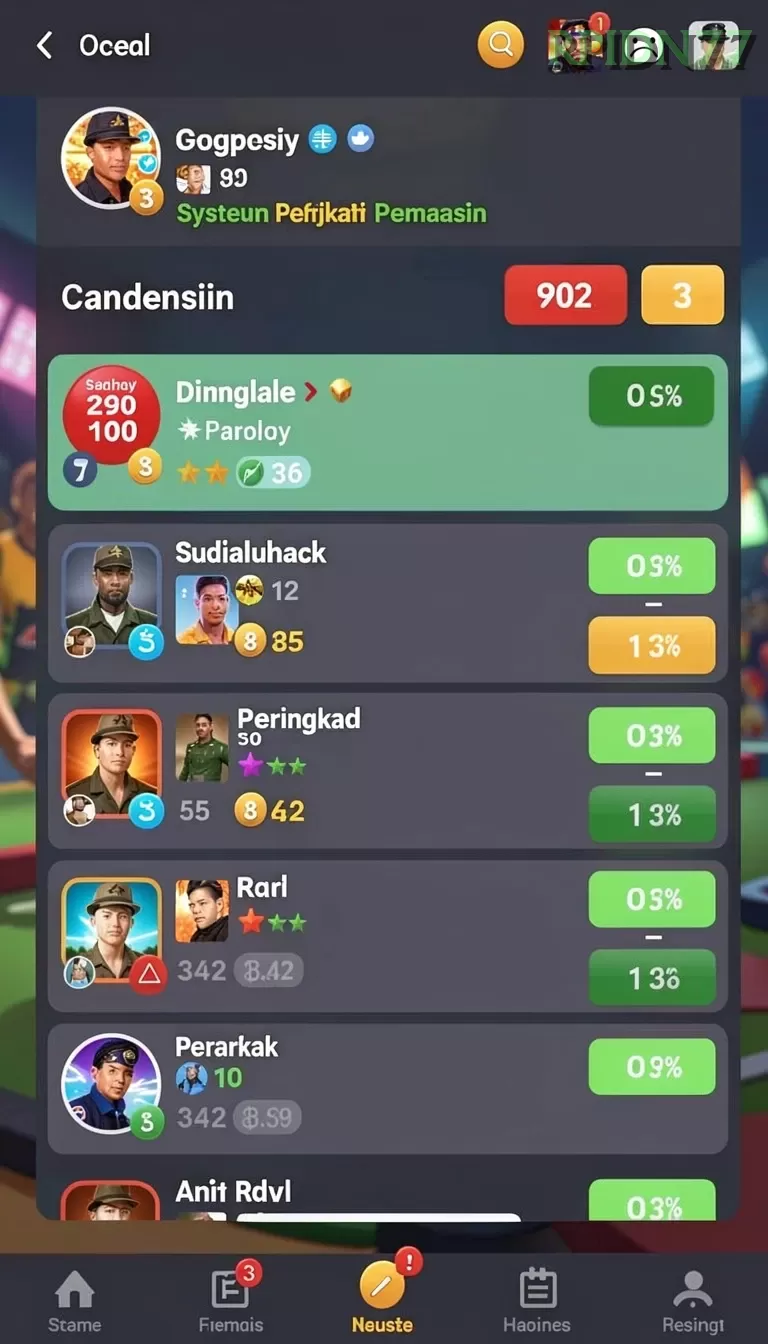 Cuplikan layar INDAAA — menu navigasi